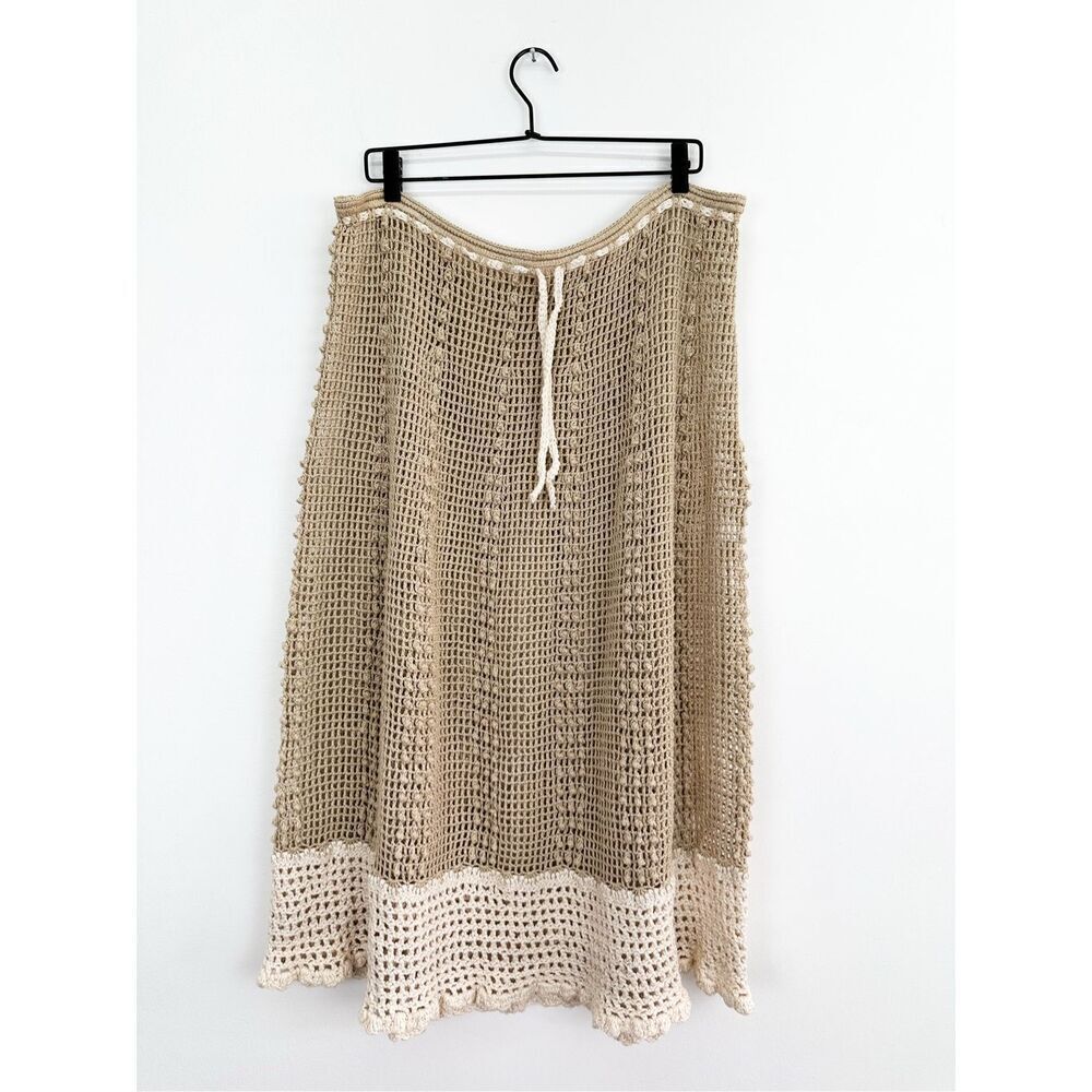 J.M. Pink Women’s Vintage Tan Cream Crochet Open Knit Two Piece Dolman Sleeve Ma - Picture 3 of 14